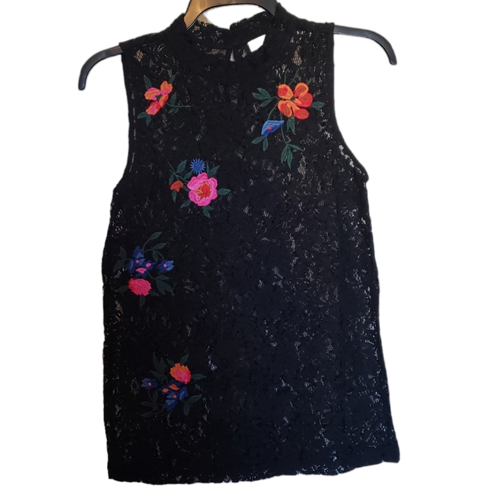 Loft Sheer Lace with Floral Applique Sleeveless Blouse Size XS